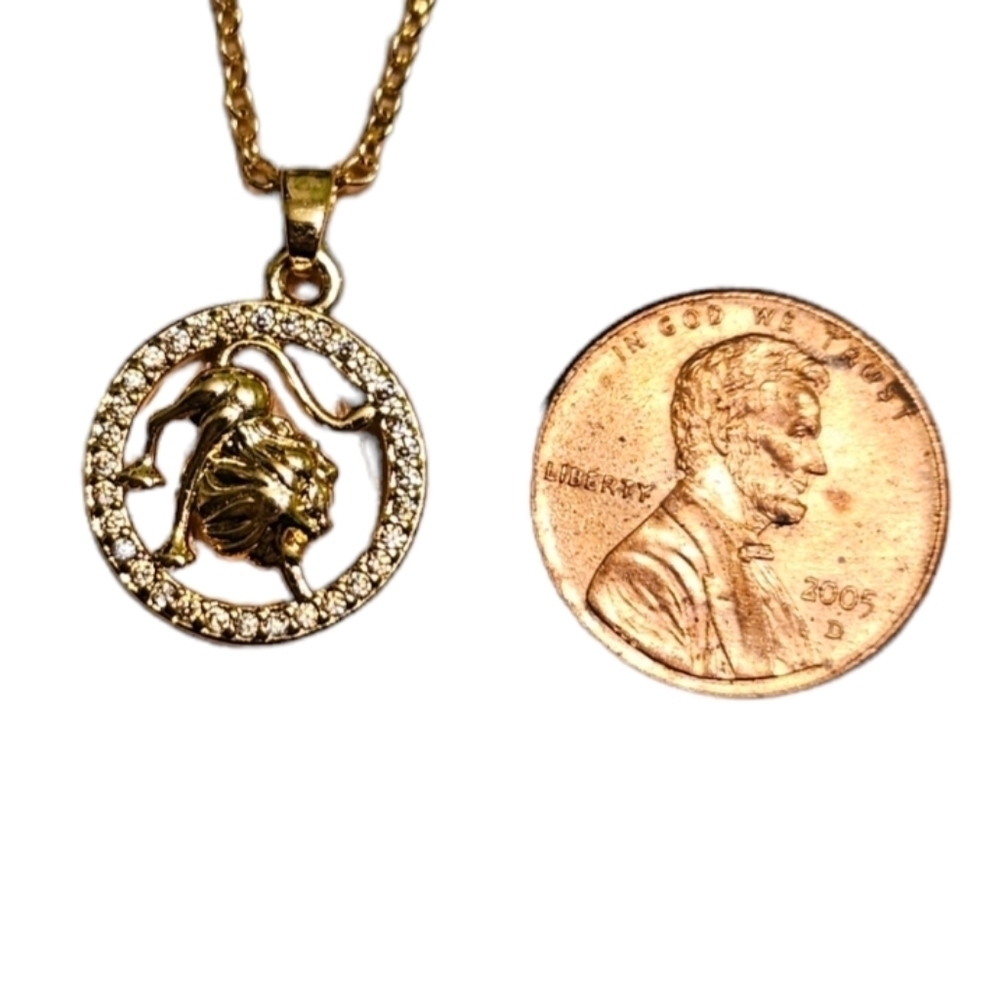 July/Aug Zodiac Leo Necklace Inlaid Zircon Gold Plated Stainless Steel - Picture 11 of 16